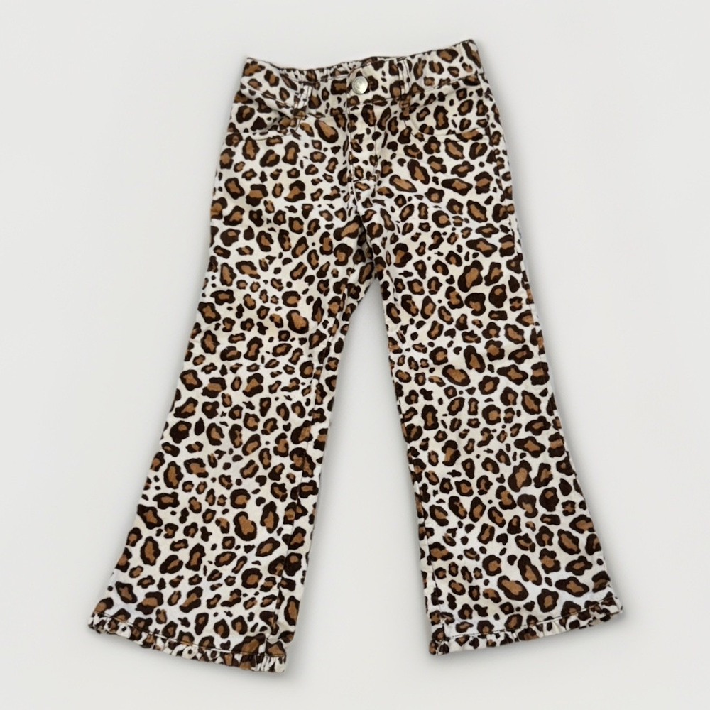 Gymboree Parisian Chic Leopard Velvet Pants 4T Flare Ruffle Bottom Cheetah
